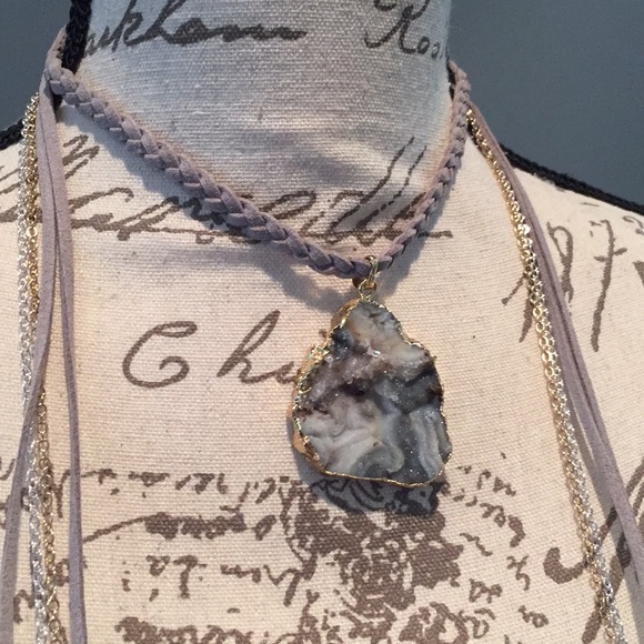 Panacea Cache Jewelry - Panacea braided suede genuine druzy stone choker